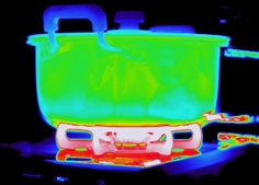 28センチメートル鍋加熱時の鍋周囲の赤外線画像